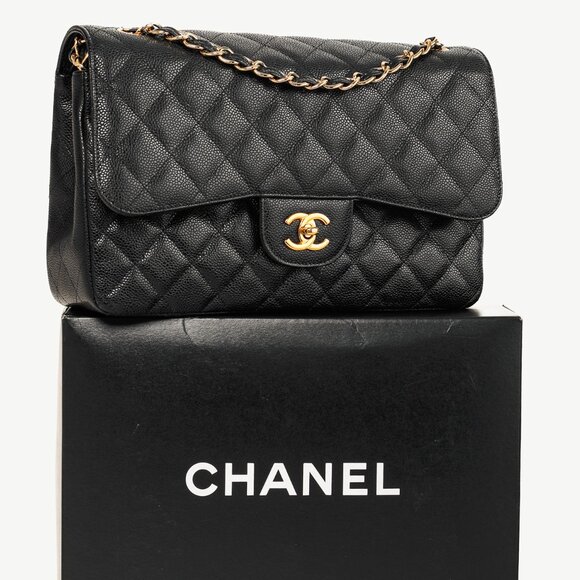 Chanel Timeless Black Caviar Leather Classic Jumbo Double Flap Bag - Picture 16 of 16